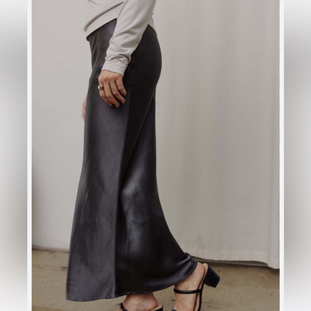 All:Row Women’s Charcoal Satin Baciami The Valerie Skirt Size Large - Gray